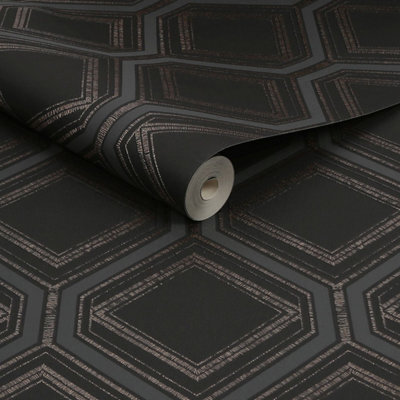 Superfresco Saville Row Geometric Charcoal & Black Wallpaper - image 1