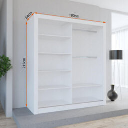 Fhif Venicia 180Cm White Sliding Door Wardrobe Modern Bedroom Storage With Full Length Mirror Shelves And Hanging Rails - thumbnail 2