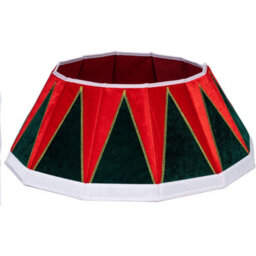 Drum Christmas Tree Skirt Red & Green With White Velvet Trim Folding Tree Base Collar Basket Luxurious Holiday Decoration - thumbnail 5