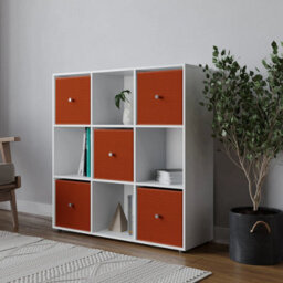 Urbn-Living 9 Cube White Wooden Bookcase Shelving Unit With 5 Collapsible Fabric Drawers Orange - thumbnail 3