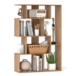 Costway Open-Back Geometric Bookshelf Home 6-Cube Large Bookcase-Natural - thumbnail 8