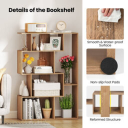Costway Open-Back Geometric Bookshelf Home 6-Cube Large Bookcase-Natural - thumbnail 9