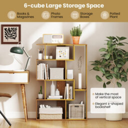 Costway Open-Back Geometric Bookshelf Home 6-Cube Large Bookcase-Natural - thumbnail 7