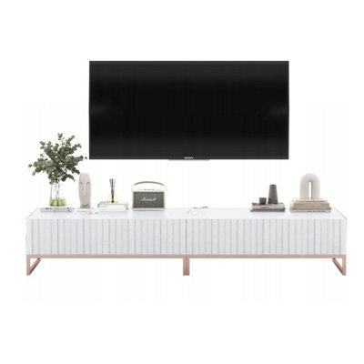 Heze Furniture Elpis Glamour Tv Sideboard 220 Cm Tv Unit - White Matt / Copper Frame - image 1