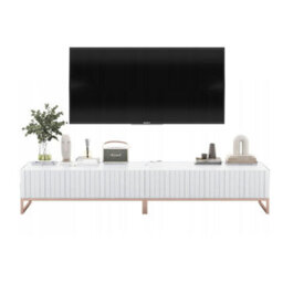 Heze Furniture Elpis Glamour Tv Sideboard 220 Cm Tv Unit - White Matt / Copper Frame