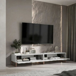 Heze Furniture Elpis Glamour Tv Sideboard 220 Cm Tv Unit - White Matt / Copper Frame - thumbnail 3