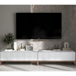 Heze Furniture Elpis Glamour Tv Sideboard 220 Cm Tv Unit - White Matt / Copper Frame - thumbnail 2