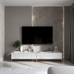Heze Furniture Elpis Glamour Tv Sideboard 220 Cm Tv Unit - White Matt / Copper Frame - thumbnail 5