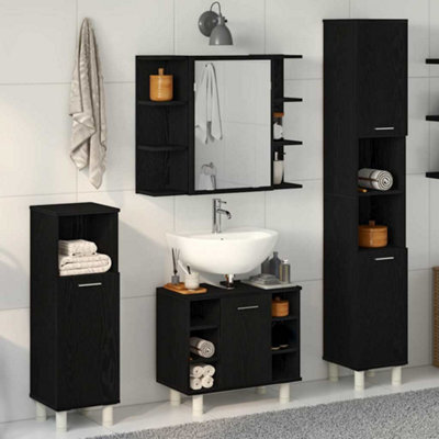 Berkfield 4 Piece Bathroom Furniture Set Black Oak Engineered Wood - image 1
