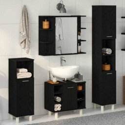 Berkfield 4 Piece Bathroom Furniture Set Black Oak Engineered Wood - thumbnail 1