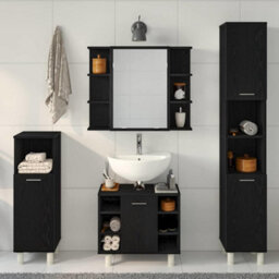 Berkfield 4 Piece Bathroom Furniture Set Black Oak Engineered Wood - thumbnail 4