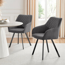 Furniturebox Set Of 2 Dining Chairs - Falun Modern Dining Chairs - Grey Fabric Black Leg Dining Chairs - Kitchen Dining Room Chairs - thumbnail 1