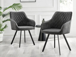Furniturebox Set Of 2 Dining Chairs - Falun Modern Dining Chairs - Grey Fabric Black Leg Dining Chairs - Kitchen Dining Room Chairs - thumbnail 2