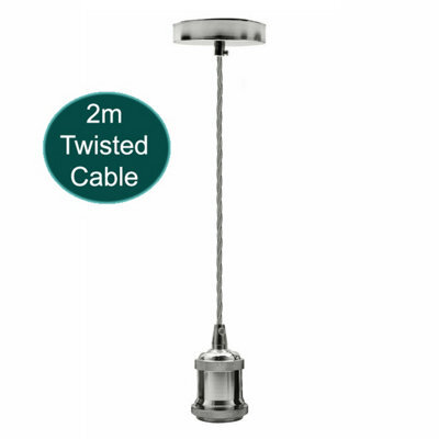 Vintage Industrial Chrome 2M E27 Holder Pendant Light Ceiling Rose Led Hanging Lamp - With Bulb - image 1