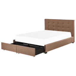 Beliani Bed With Storage Drawers Fabric La Rochelle 180 X 200 Cm (Eu Super King) Brown - thumbnail 7