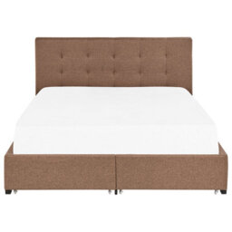 Beliani Bed With Storage Drawers Fabric La Rochelle 180 X 200 Cm (Eu Super King) Brown - thumbnail 6