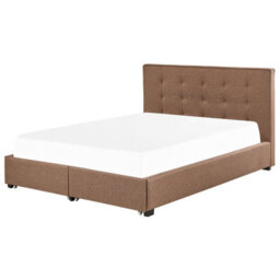 Beliani Bed With Storage Drawers Fabric La Rochelle 180 X 200 Cm (Eu Super King) Brown - thumbnail 4