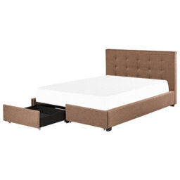 Beliani Bed With Storage Drawers Fabric La Rochelle 180 X 200 Cm (Eu Super King) Brown - thumbnail 1