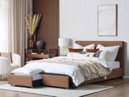 Beliani Bed With Storage Drawers Fabric La Rochelle 180 X 200 Cm (Eu Super King) Brown - thumbnail 2