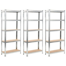 Berkfield Storage Shelves 3 Pcs Silver 75X30X172 Cm Steel And Mdf - thumbnail 1