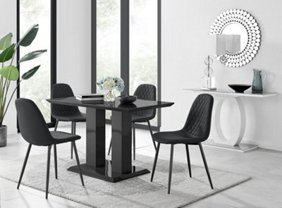 Furniturebox Imperia 4 Modern Black High Gloss Dining Table And 4 Black Corona Black Leg Chairs - image 1