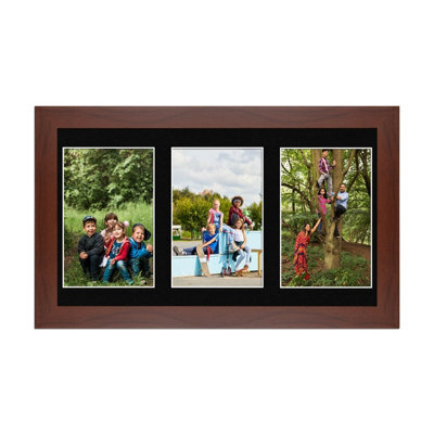 AK Frames 40X20Cm Rose Wood Modern Multi Photo Frame With Black Mount - Holds 3 Apertures (3X) 6X4 Photos - image 1