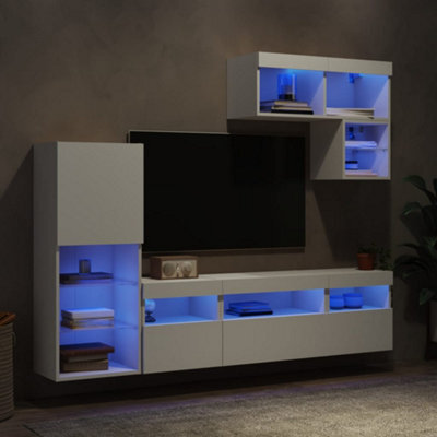 Berkfield 6 Piece Tv Wall Units With Led White Engineered Wood - image 1