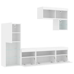 Berkfield 6 Piece Tv Wall Units With Led White Engineered Wood - thumbnail 7