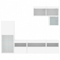 Berkfield 6 Piece Tv Wall Units With Led White Engineered Wood - thumbnail 6