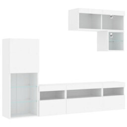 Berkfield 6 Piece Tv Wall Units With Led White Engineered Wood - thumbnail 3