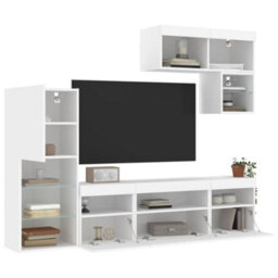 Berkfield 6 Piece Tv Wall Units With Led White Engineered Wood - thumbnail 5