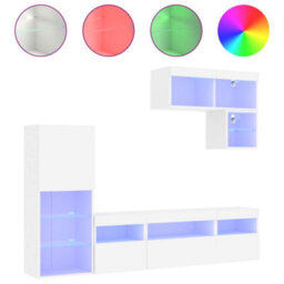 Berkfield 6 Piece Tv Wall Units With Led White Engineered Wood - thumbnail 2