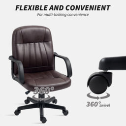 Homcom Pu Leather Office Chair Swivel Home Computer Desk Chair, Dark Brown - thumbnail 5