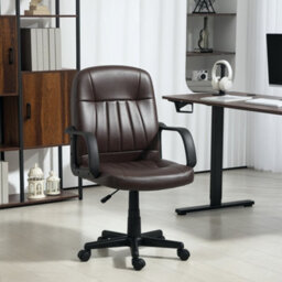 Homcom Pu Leather Office Chair Swivel Home Computer Desk Chair, Dark Brown - thumbnail 7