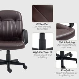 Homcom Pu Leather Office Chair Swivel Home Computer Desk Chair, Dark Brown - thumbnail 6