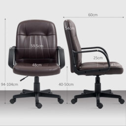 Homcom Pu Leather Office Chair Swivel Home Computer Desk Chair, Dark Brown - thumbnail 3