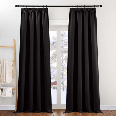 Oxford Homeware Plain Black 230Gsm Blackout Curtain Thermal Insulated Pencil Pleat For Living Room Curtain Pair (W)228Cmx(L)228Cm - image 1