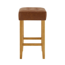 The Furniture Market Toft Tan Brown Faux Leather Kitchen Counter Bar Stool 68Cm Seat Height Tufted Cushion Natural Oak Colour Hardwood Legs - thumbnail 4