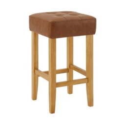 The Furniture Market Toft Tan Brown Faux Leather Kitchen Counter Bar Stool 68Cm Seat Height Tufted Cushion Natural Oak Colour Hardwood Legs - thumbnail 5