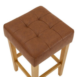 The Furniture Market Toft Tan Brown Faux Leather Kitchen Counter Bar Stool 68Cm Seat Height Tufted Cushion Natural Oak Colour Hardwood Legs - thumbnail 6