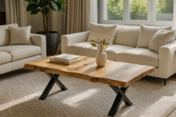 L100Xw60Xh45 Rita Straight Edge Solid Wood Coffee Table With Metal X Legs - thumbnail 1