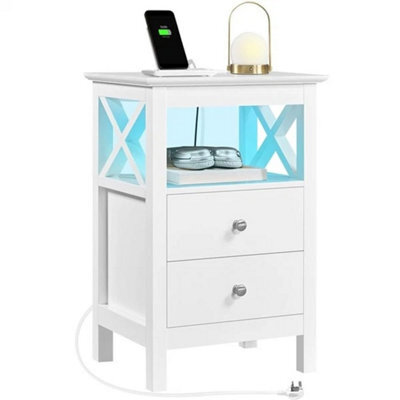 Farmhouse Bedside Table With Charging Station And Adjustable Led Light Strip - image 1