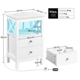 Farmhouse Bedside Table With Charging Station And Adjustable Led Light Strip - thumbnail 2