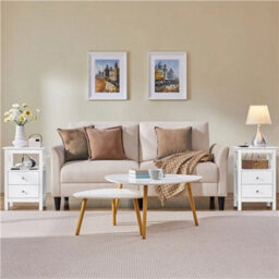 Farmhouse Bedside Table With Charging Station And Adjustable Led Light Strip - thumbnail 3
