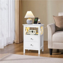Farmhouse Bedside Table With Charging Station And Adjustable Led Light Strip - thumbnail 4