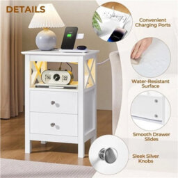 Farmhouse Bedside Table With Charging Station And Adjustable Led Light Strip - thumbnail 5