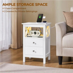 Farmhouse Bedside Table With Charging Station And Adjustable Led Light Strip - thumbnail 6