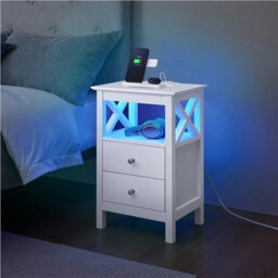 Farmhouse Bedside Table With Charging Station And Adjustable Led Light Strip - thumbnail 7