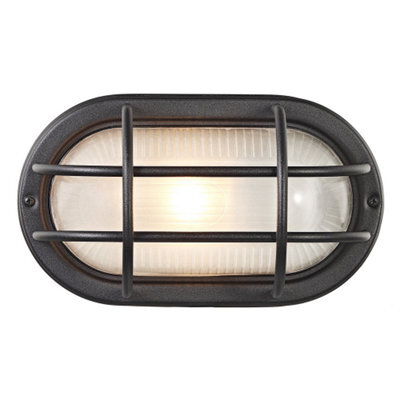 Happy Homewares Matt Black Cast Aluminium Outdoor Oval Bulkhead Wall Light - image 1