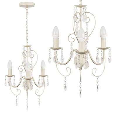 Valuelights Lille Distressed Cream Ornate Vintage Shabby Chic 3 Way Ceiling Light Chandelier With Acrylic Jewels - image 1